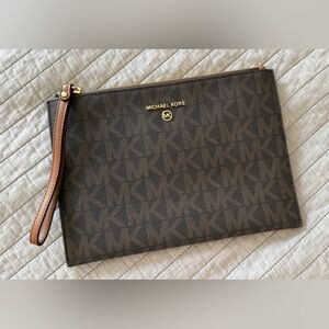 Michael Kors Black and Brown Monogram Wristlet